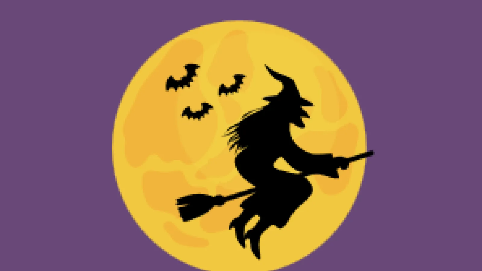 a witch rides a broom at full moon