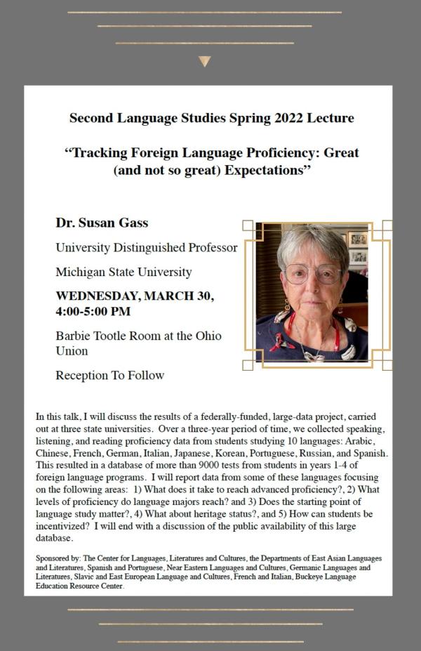 Lecture by Dr. Susan Gass at Ohio State