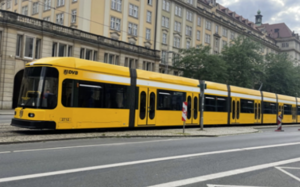 Yellow streetcar in Germany.
