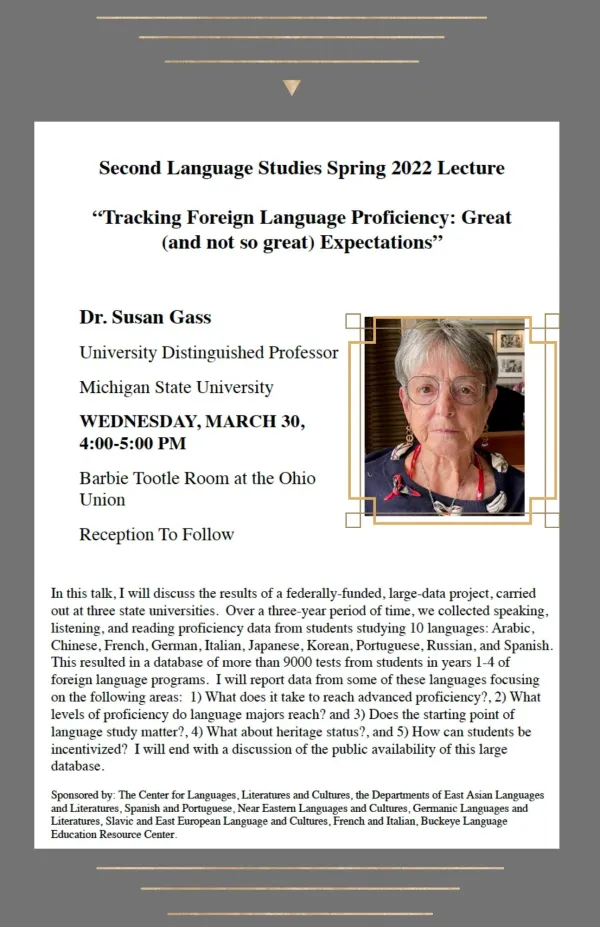 Lecture by Dr. Susan Gass at Ohio State
